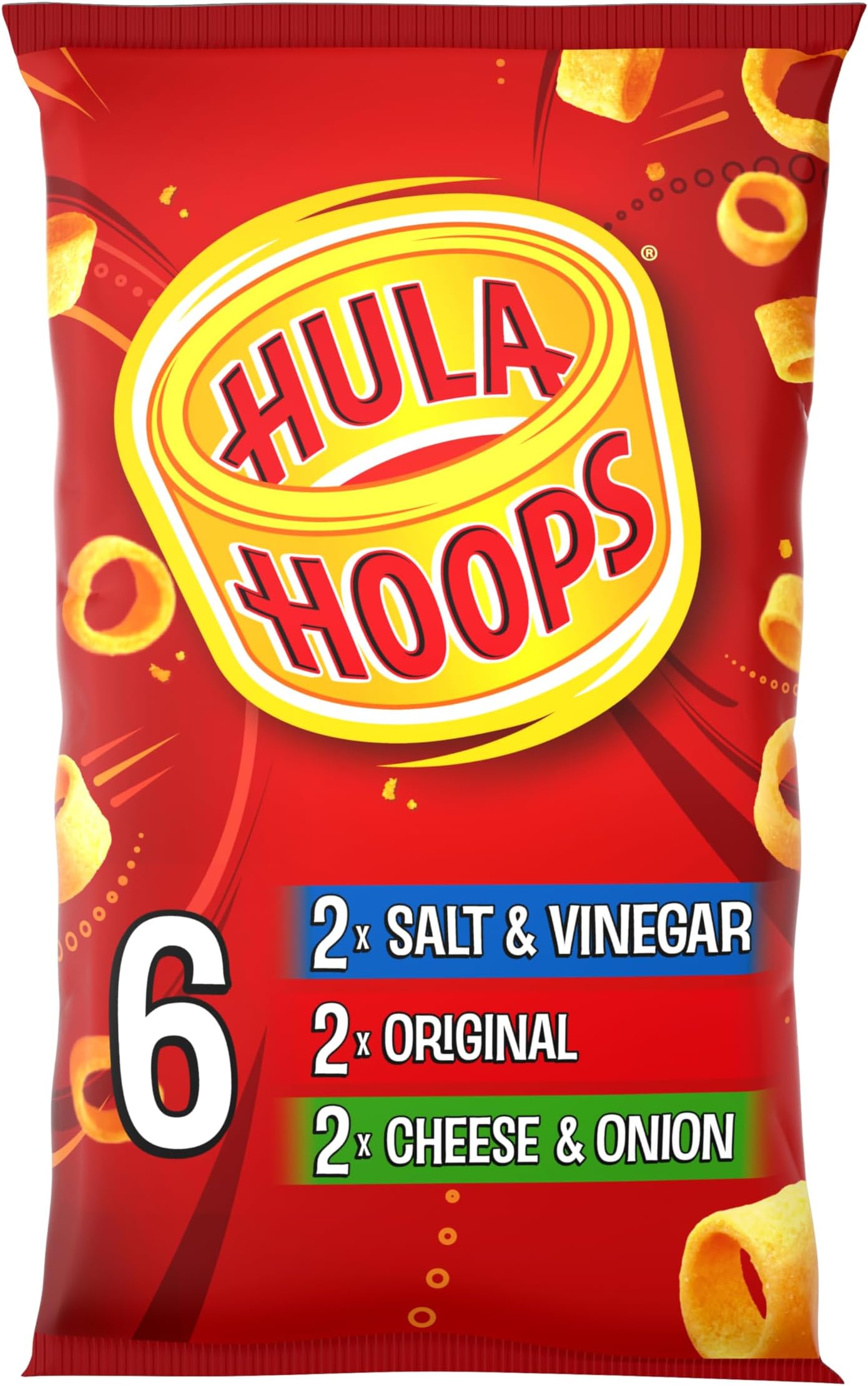 Hula Hoops - VARIETY Multipack 6 x 24g Bags - Deliciously Crunchy Potato Rings - Completely free from artificial flavours, colours and MSG, Suitable for Vegetarians