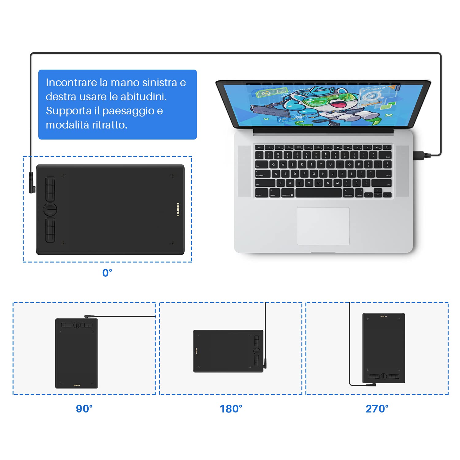 HUION Inspiroy H580X Tavoletta Grafica, 8 Tasti, 8192 Livelli Pressione | 8 x 5 Pollici Compatibile Android, Windows, Mac, Chrome OS, Stilo Senza Batteria, Ideale Dipingere, Ufficio
