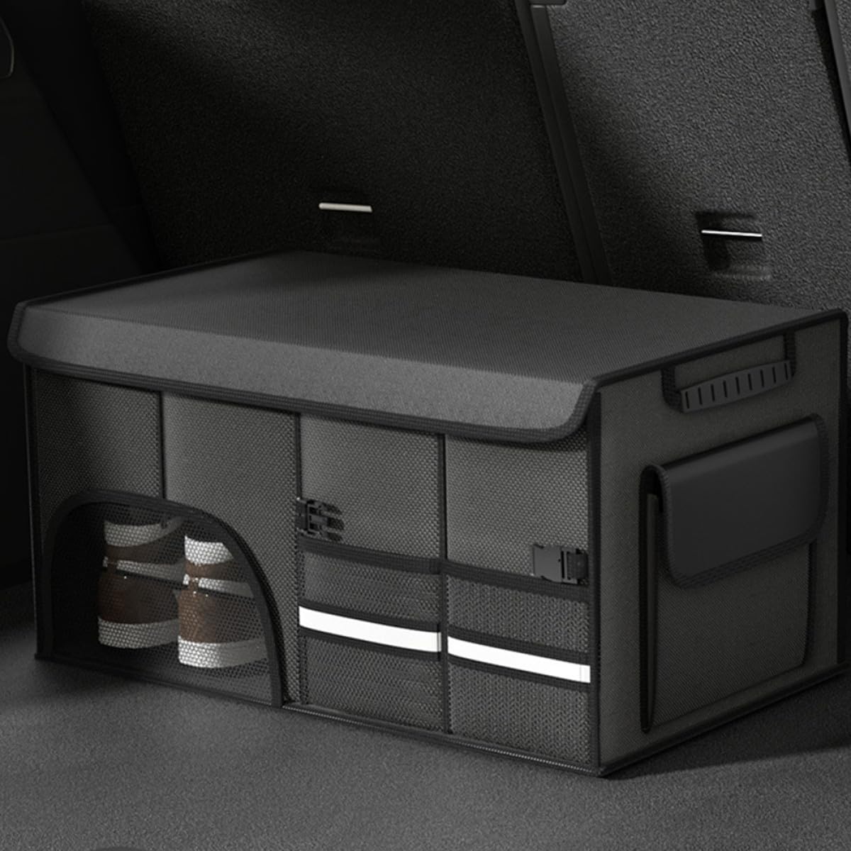PACKOVE Organizador y Gran Capacidad de Maletero Plegable Maletero para Coche de Tela Oxford Color Negro con Tapa y Almacenamiento para Camping