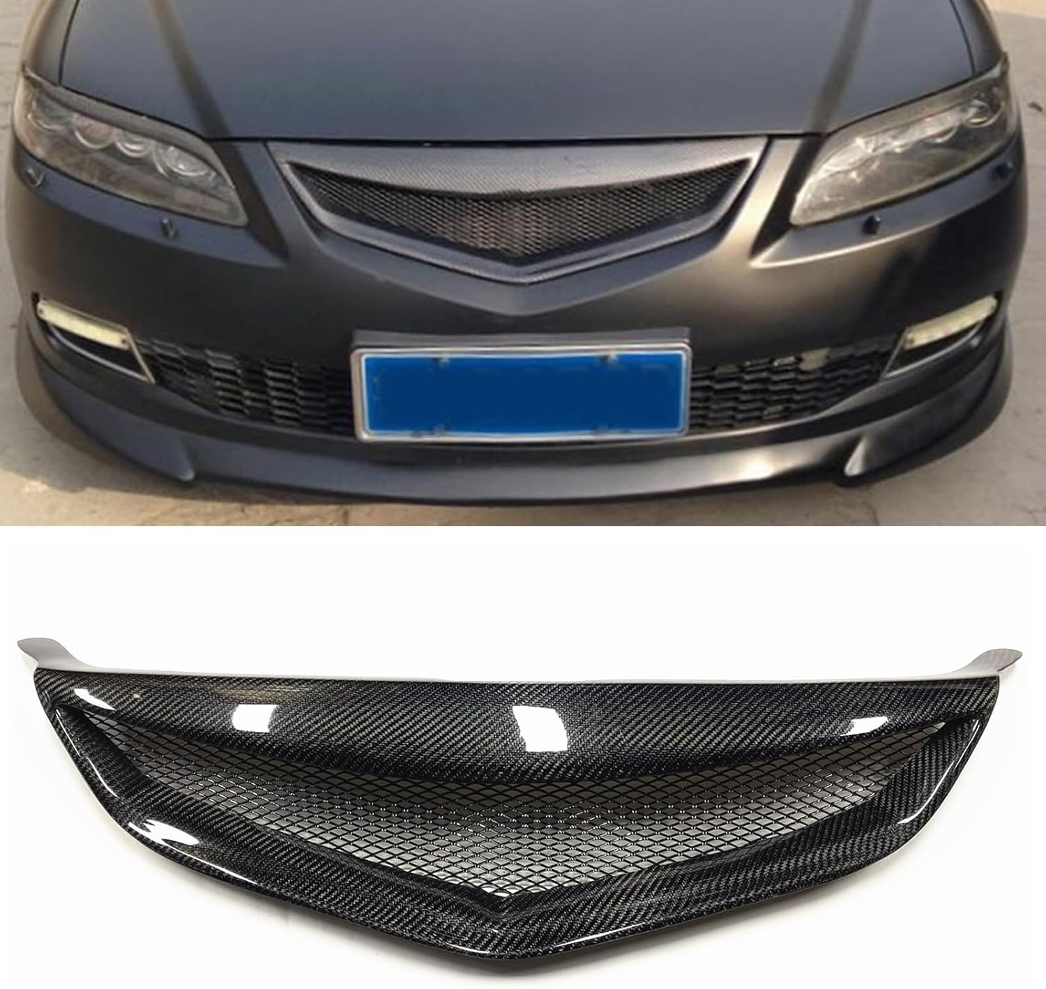 Front Bumper Grille Grill For 2006-2010 2007 Mazda 6 Mazda6 Black Carbon Fiber