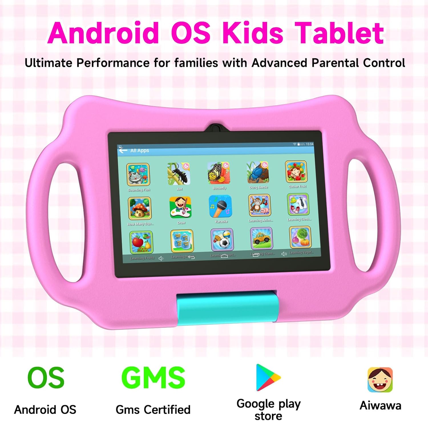 Vyrolina Kids Tablet 7 Inch 4GB RAM 32GB Memory, Lightweight Shockproof Case,Long Battery Life, Parental Control, WiFi Dual Camera for Kids Ages 3-7, Nice Present Gift (Pink)