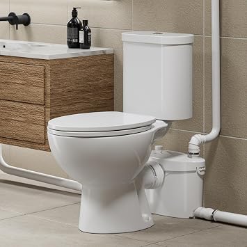 SUPERFLO 600W Upflush Toilet for Basement with Macerating Toilet System & Silent Macerator Pump for Rear Outlet Toilet Bowl, Sink & Tubwith Extension Pipe