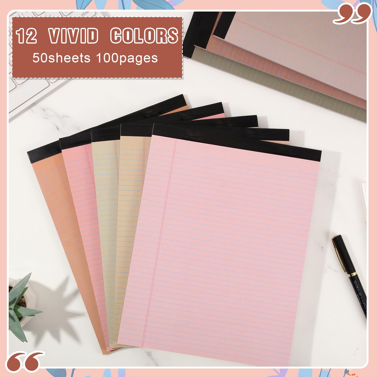 Fuutreo 8 blocchi da scrittura colorati 21,9 x 27,9 cm, a righe strette, 50 fogli per blocco note, blocco note per ufficio, scuola, università, ufficio e affari (colore nocciola)