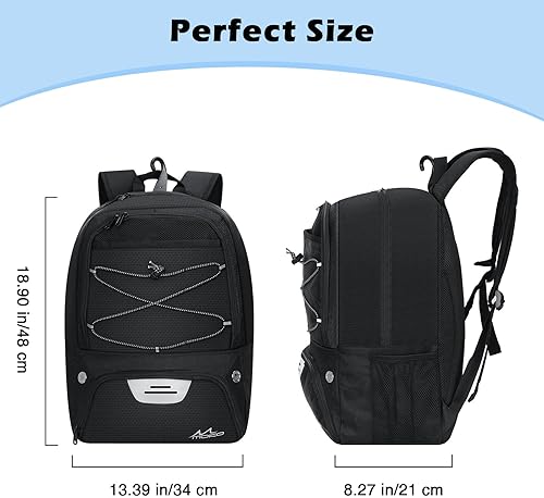 Miniatura 7 de MoKo Mochila de baloncesto, mochila de voleibol y fútbol para hombres y mujeres con compartimentos separados para pelotas y zapatos, resistente al