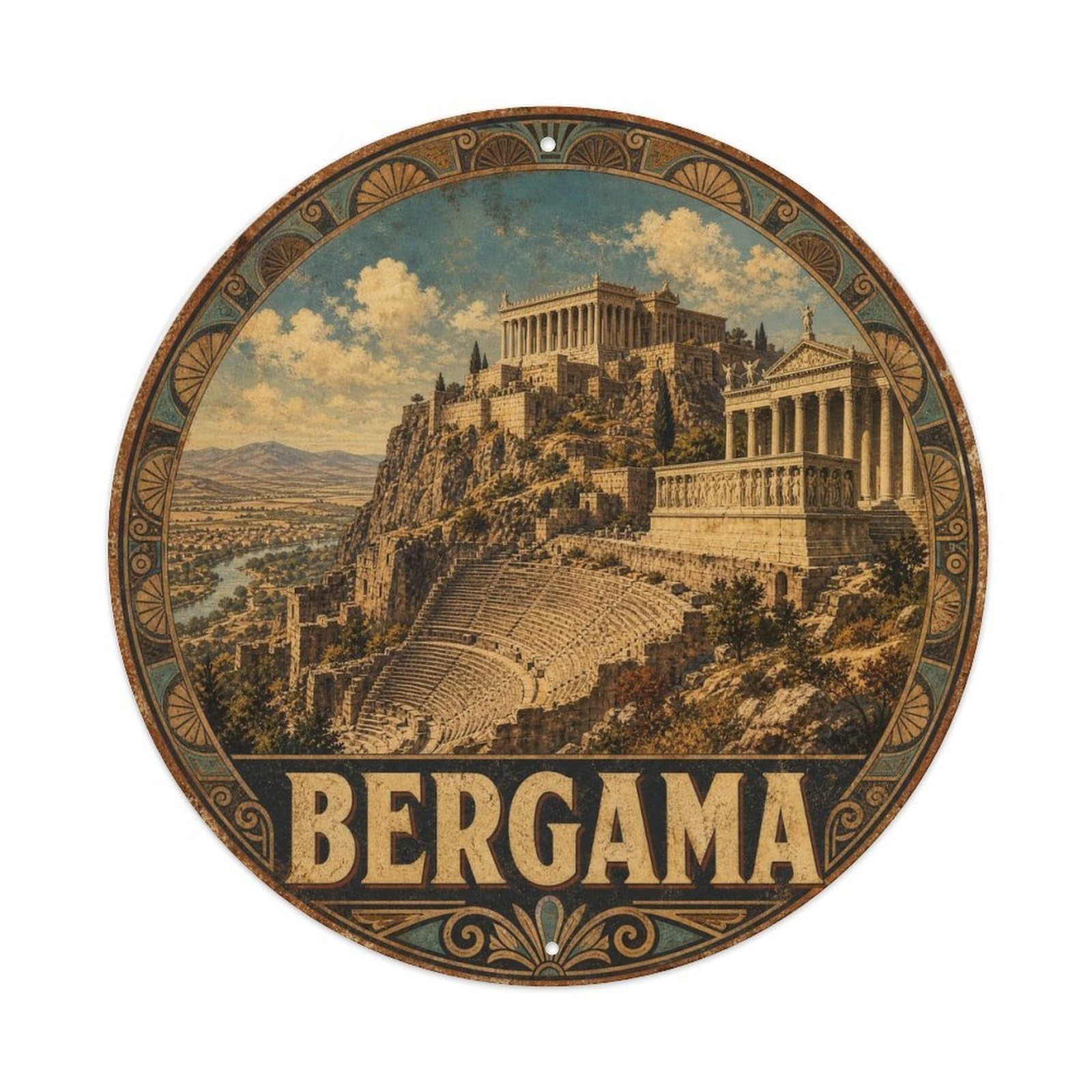 Bergama Pergamon Turkey Travel Heritage Rustic Vintage Metal Tin Sign