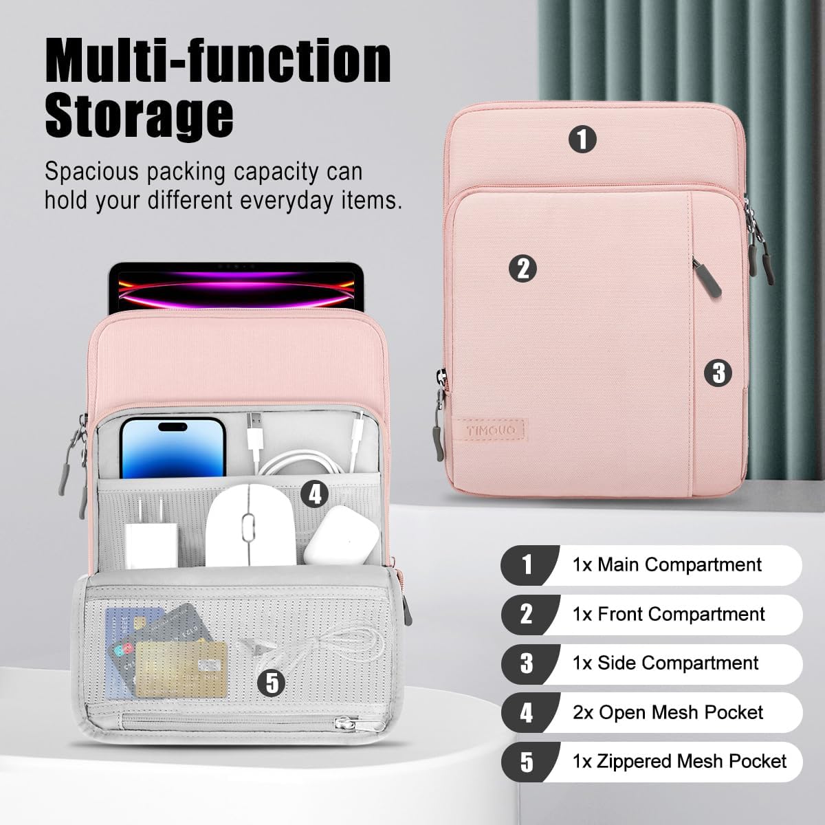 TiMOVO 13 Inch Tablet Sleeve with Shoulder Strap for iPad Air 13", iPad Pro 13"/ 12.9", Galaxy Tab S10 Plus/S10 FE+/FE Plus 12.4", Remarkable Paper Pro 11.8", Blush