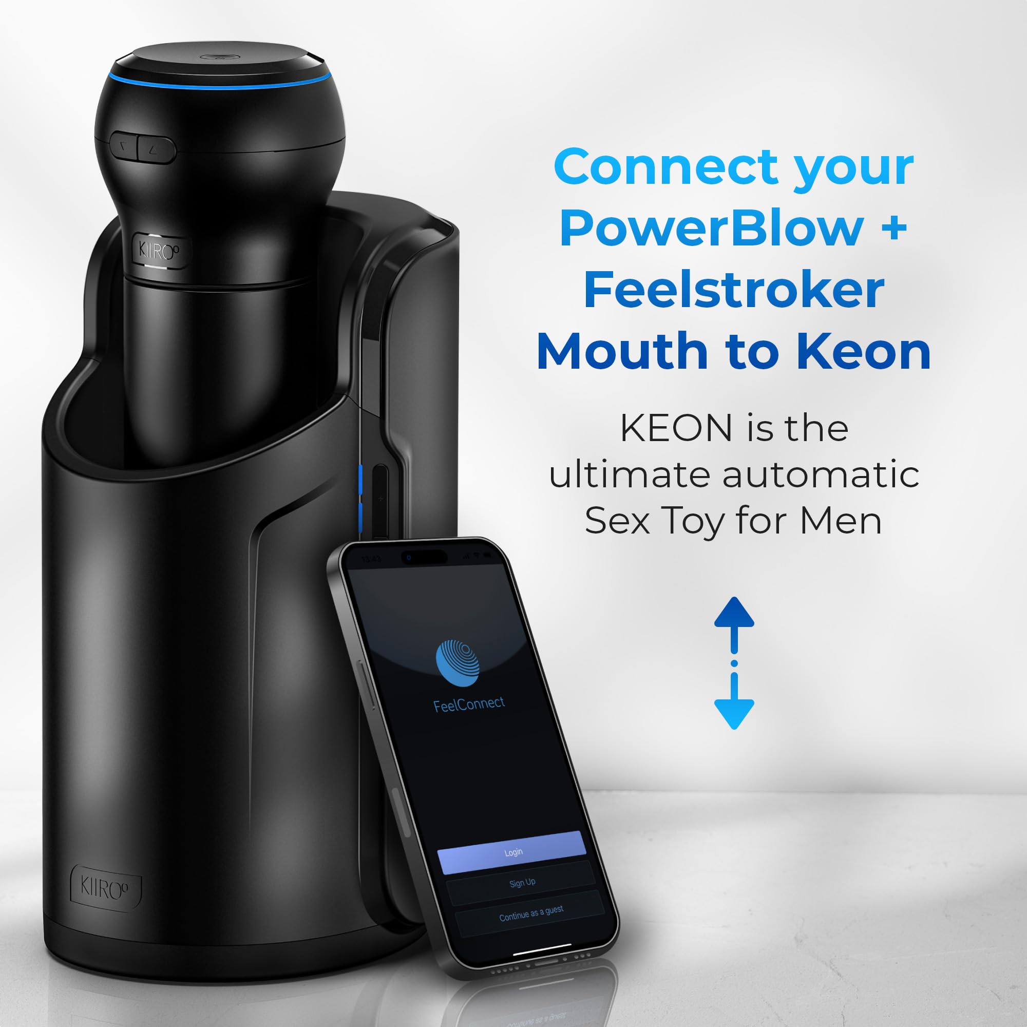 KIIROO PowerBlow - Masturbatore automatico da uomo, compatibile con KIIROO Feel Stroker, dispositivo interattivo per il piacere con FeelMe AI, intensità regolabile, facile installazione