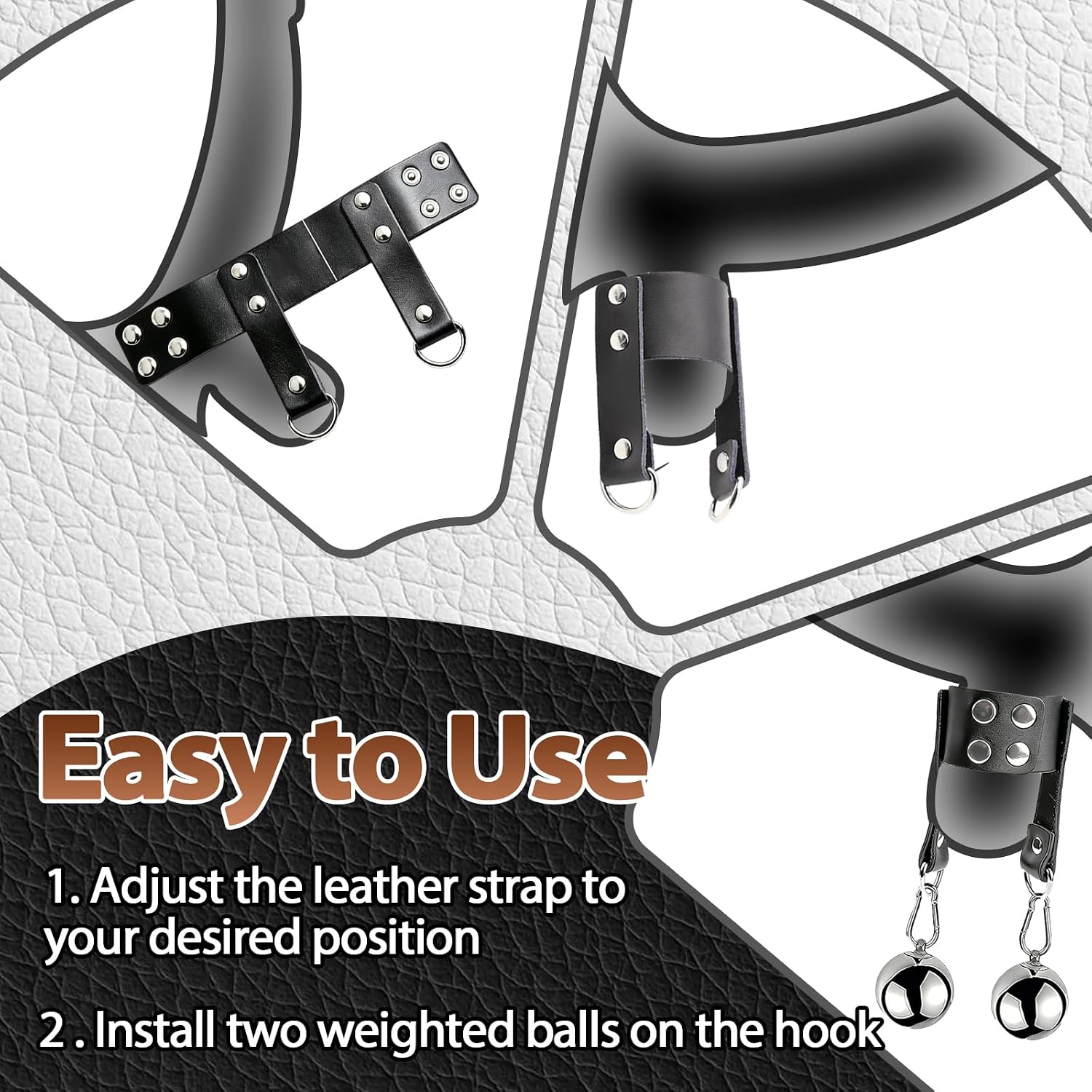 Leather Testicle Stretcher Adjustable Testicle Crusher CBT Ball Stretcher Weight with 2 Metal Testicle Weight Balls Cock and Ball Torture Penis Weight Ball Crusher Testicle Toys BDSM Toys for Men