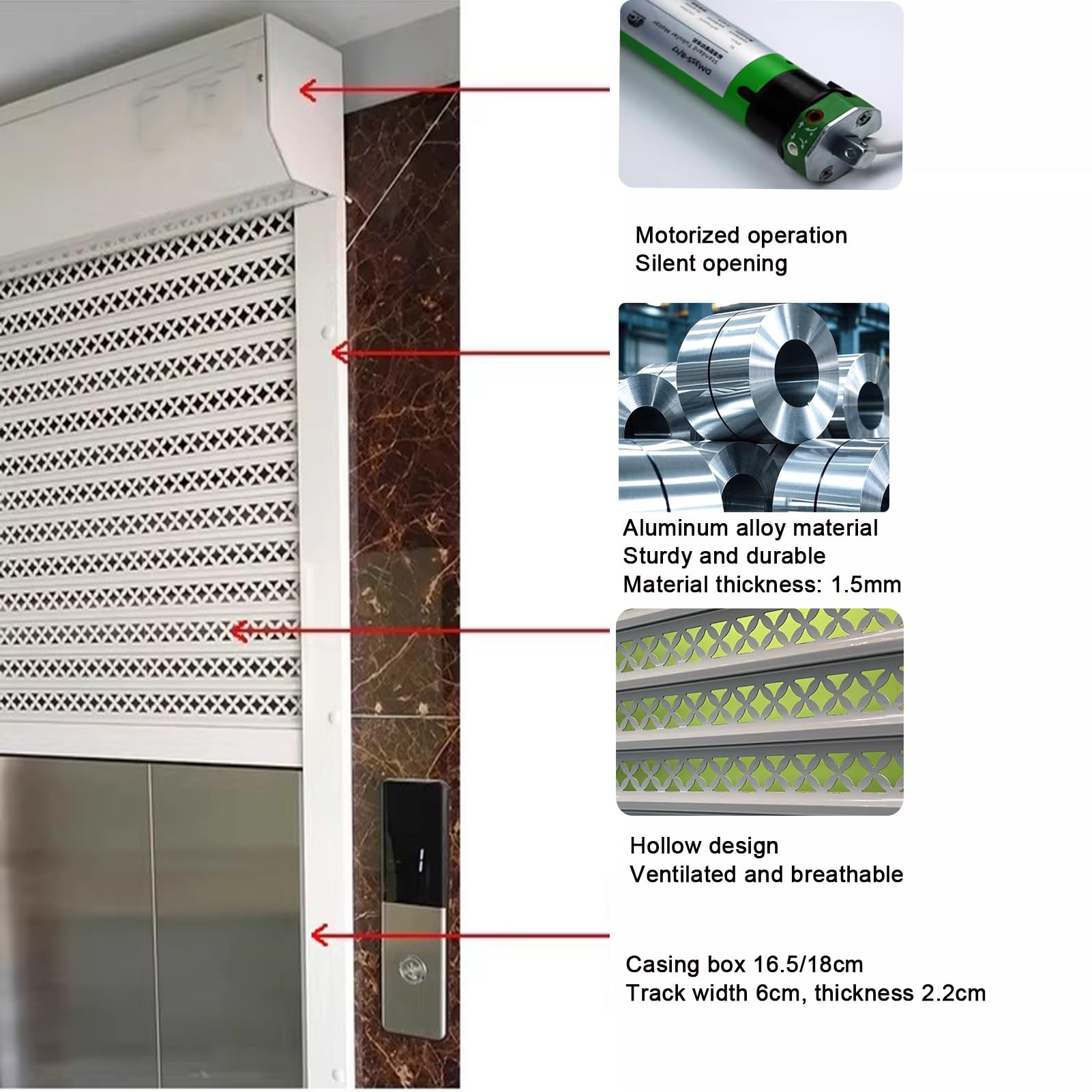 Store de sécurité motorisé en aluminium avec télécommande, idéal pour les entrées d'ascenseur, 120 x 100 cm, solution sûre et résistante au vol