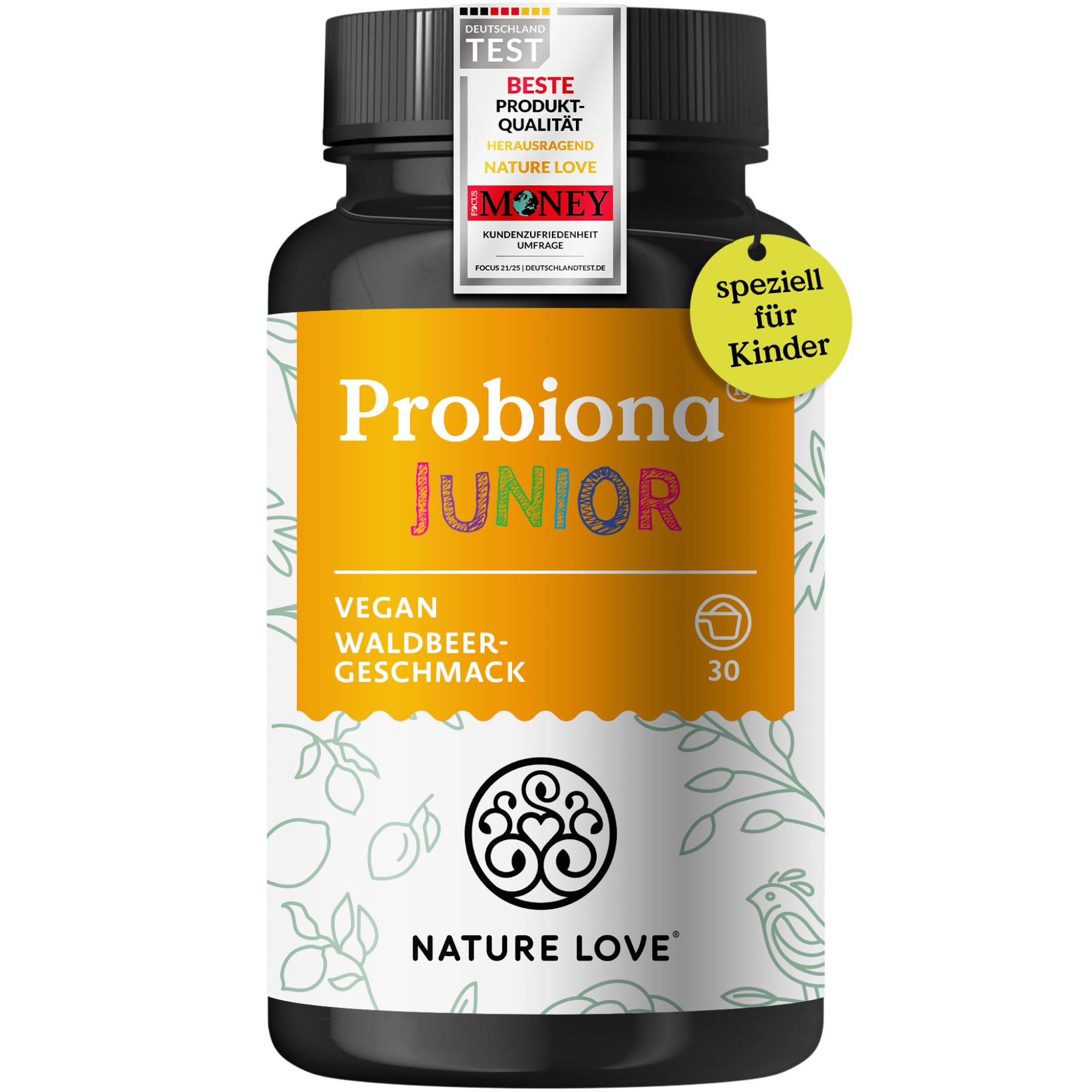 NATURE LOVE® Probiona Junior - 45g Pulver - Darmbakterien für Kinder ab 4 Jahren - 5 Bakterienstämme - mit Lactobacillus (Milchsäurebakterien), Bifidobacterium und Inulin - vegan & laborgeprüft