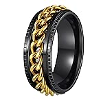 Udolfly Mens Fidget Rings Anxiety Rings for Men Womens Chain Spinner Rings for Adults Titanium Steel Ring Black Gold Size 10