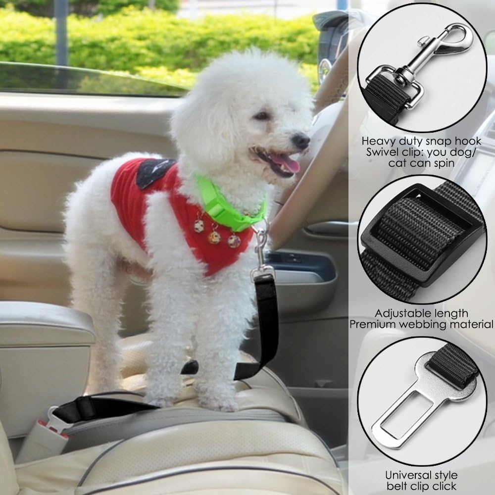 4 Pack Adjustable Pet Dog Cat Seat Belt, YuCool Safety Leads Vehicle Car Harness Seat Tether,Nylon Fabric- Black,Blue, Red, Purple