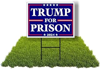 Eco Trump For Prison 2024 political Biden 1 Double Sided 12x16 in Yard Road Sign w/Stand