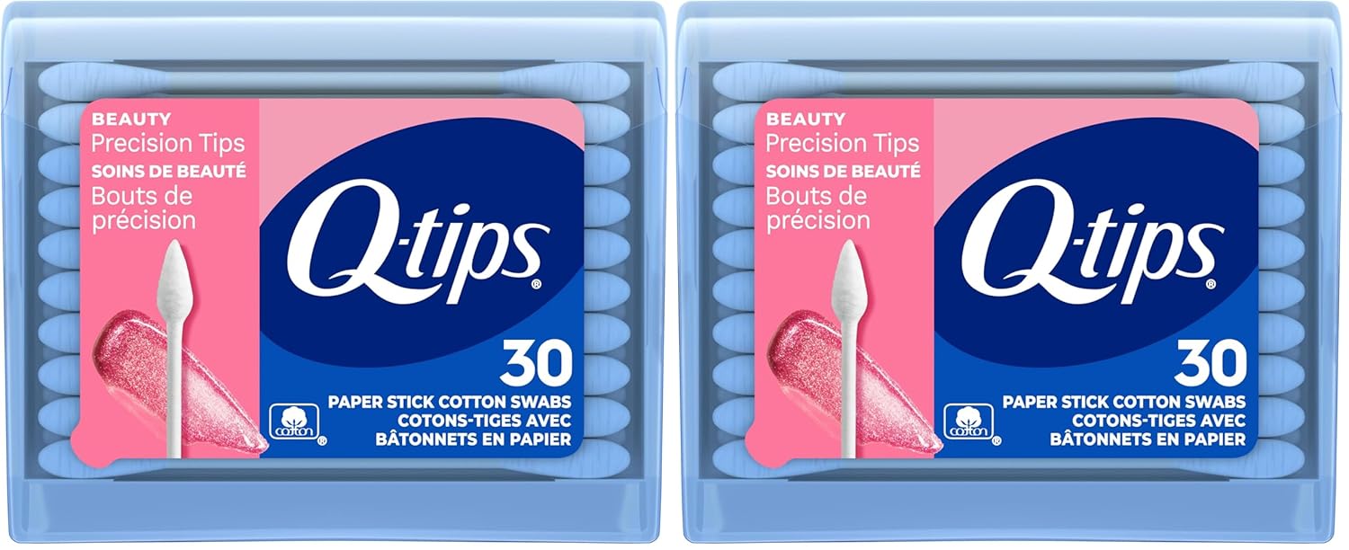 Q-tips Cotton Swabs Precision Tips Travel Size Toiletries for Beauty and Home 100 Cotton 30 Count Pack of