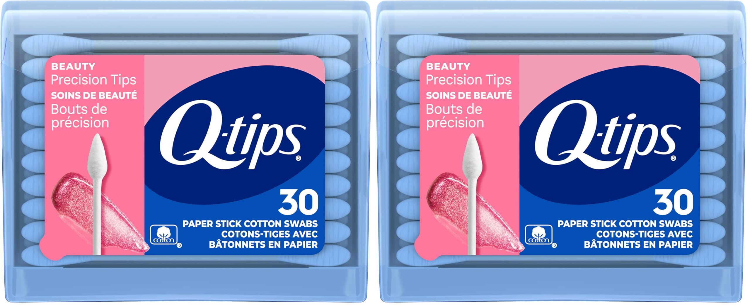 Q-tips Cotton Swabs Precision Tips Travel Size Toiletries for Beauty and Home 100 Cotton 30 Count Pack of