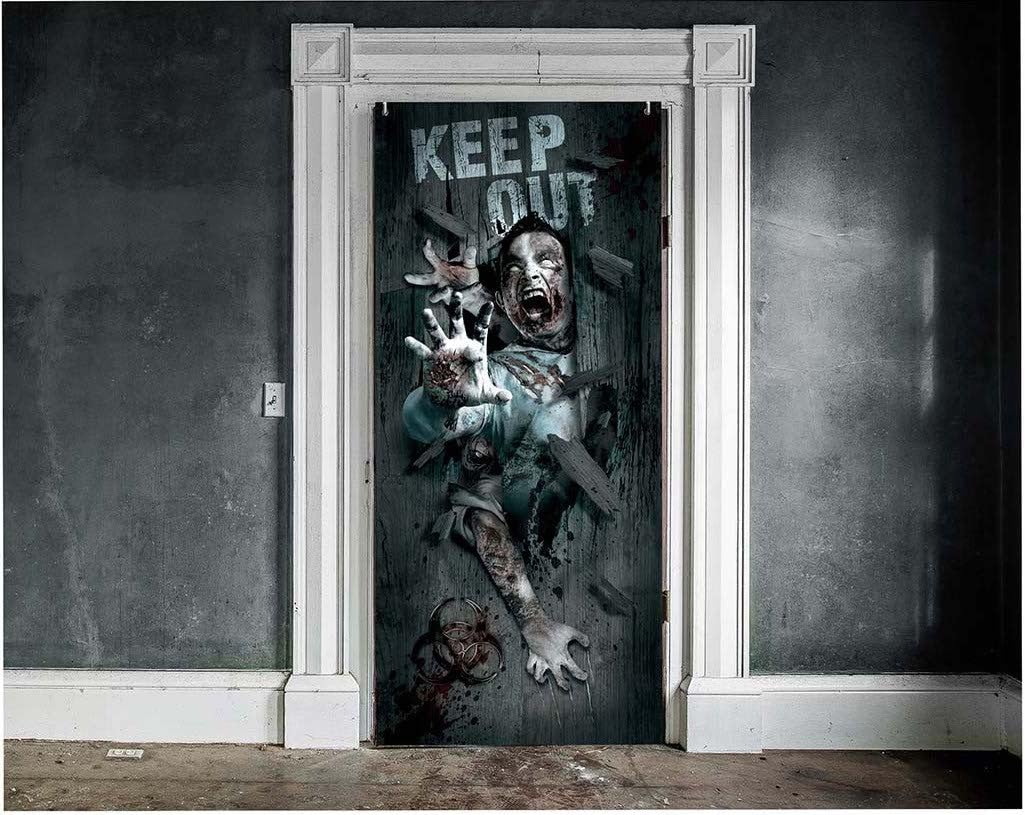 FIESTAS GUIRCA | Zombie Attack Fabric Door Decoration (31.5 x 70.9 in) - Ideal for Halloween Parties and Police Celebrations - Wall, Door, and Window Decoration - Multicoloured
