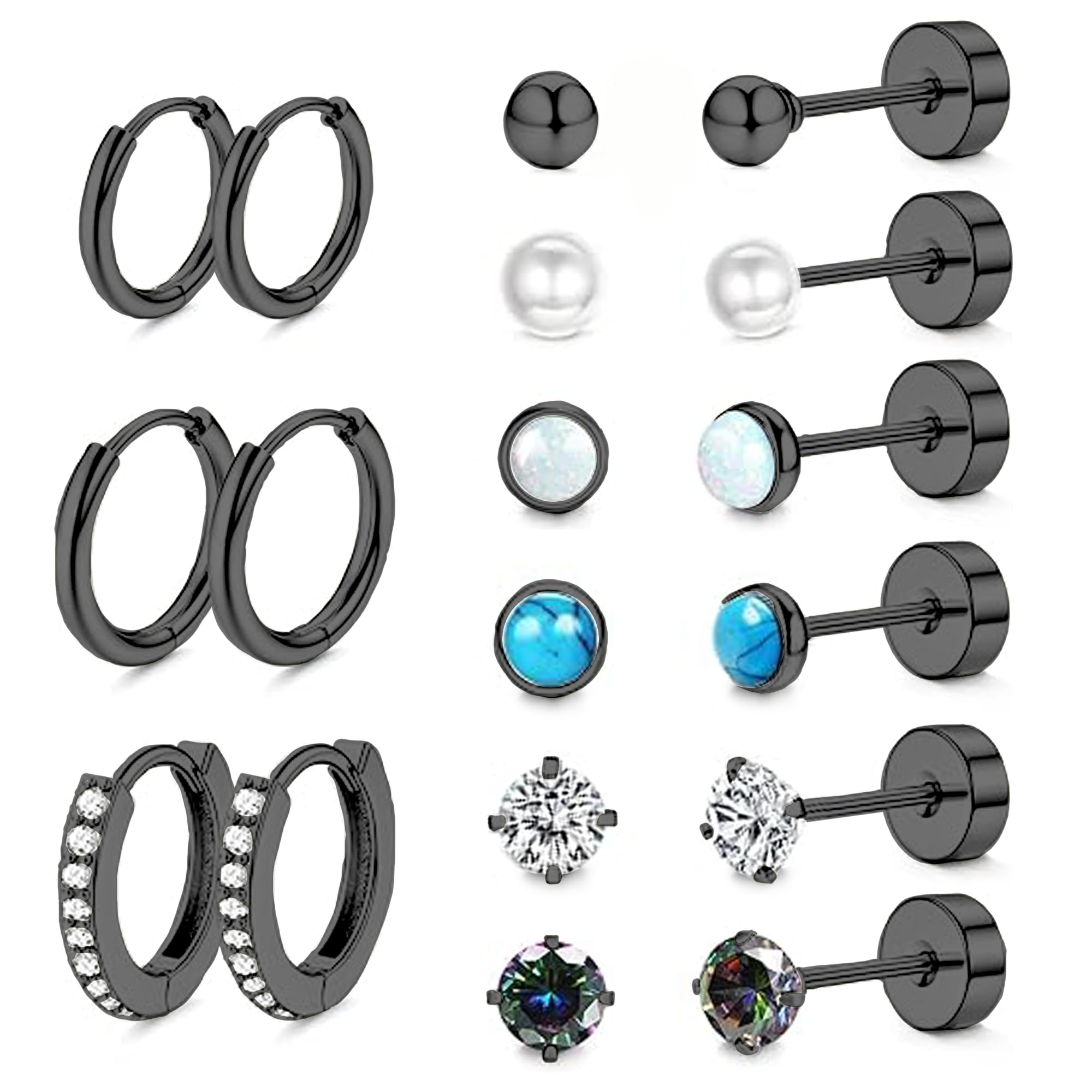 Titanium Earrings for Men Women Titanium Steel Stud Earrings for Sensitive Ears Opal Cubic Zirconia Hypoallergenic Surgical Steel Cartilage Earrings Hoop 20G Flat Back Stud Earrings, Titanium-image-29