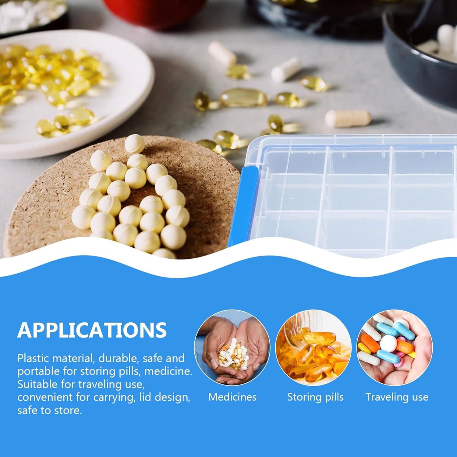 Cabilock 1pc Portable Transparent Medicine Organizer Buckle Compartment Plastic Pill Box for Travel and Lightweight Medication Storage