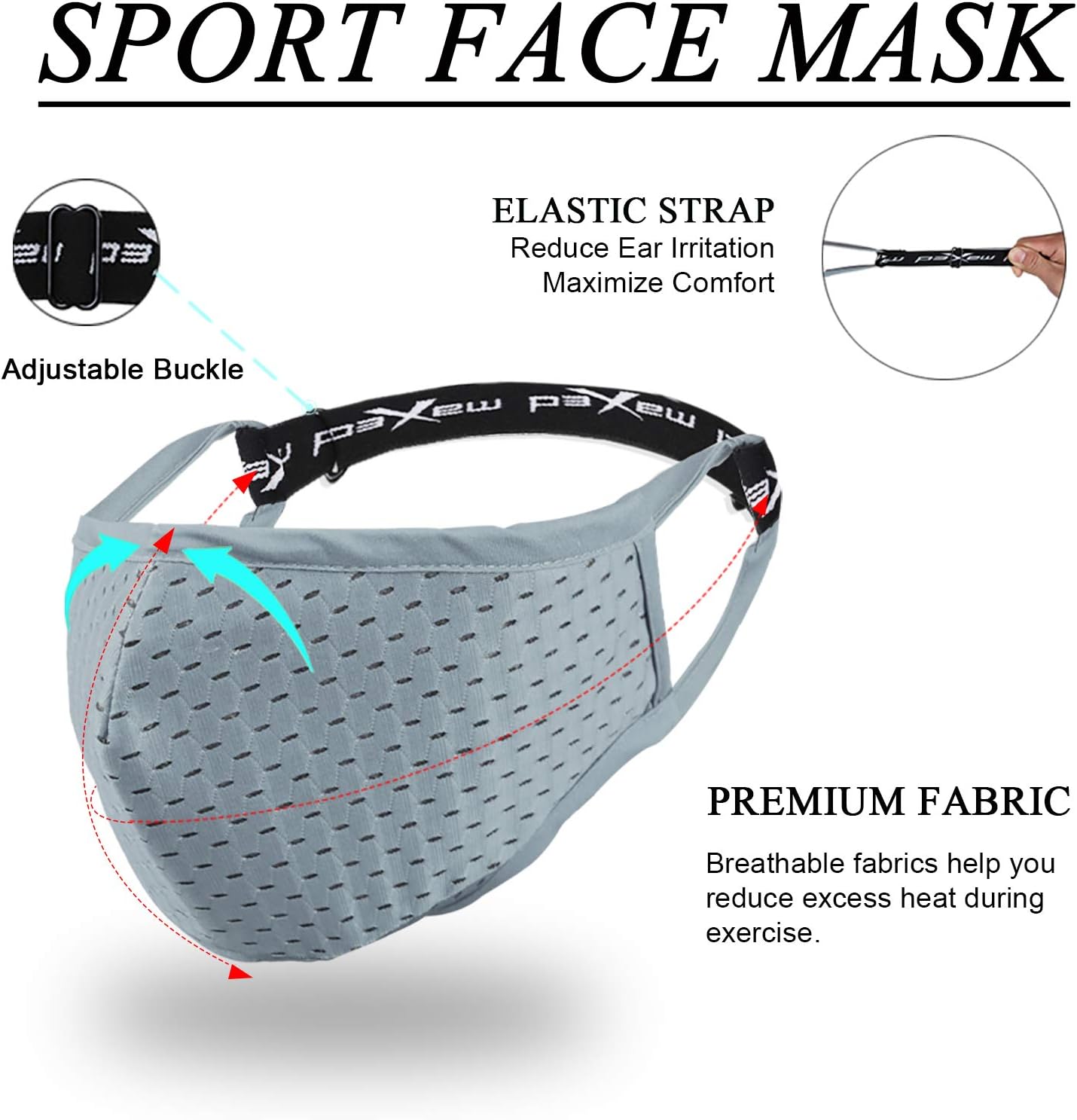 Adjustable Sport Face Mask Breathable,Washable,Reusable Athletic Strap,Nose Wire Men Women Youth Workout Normal Large Size