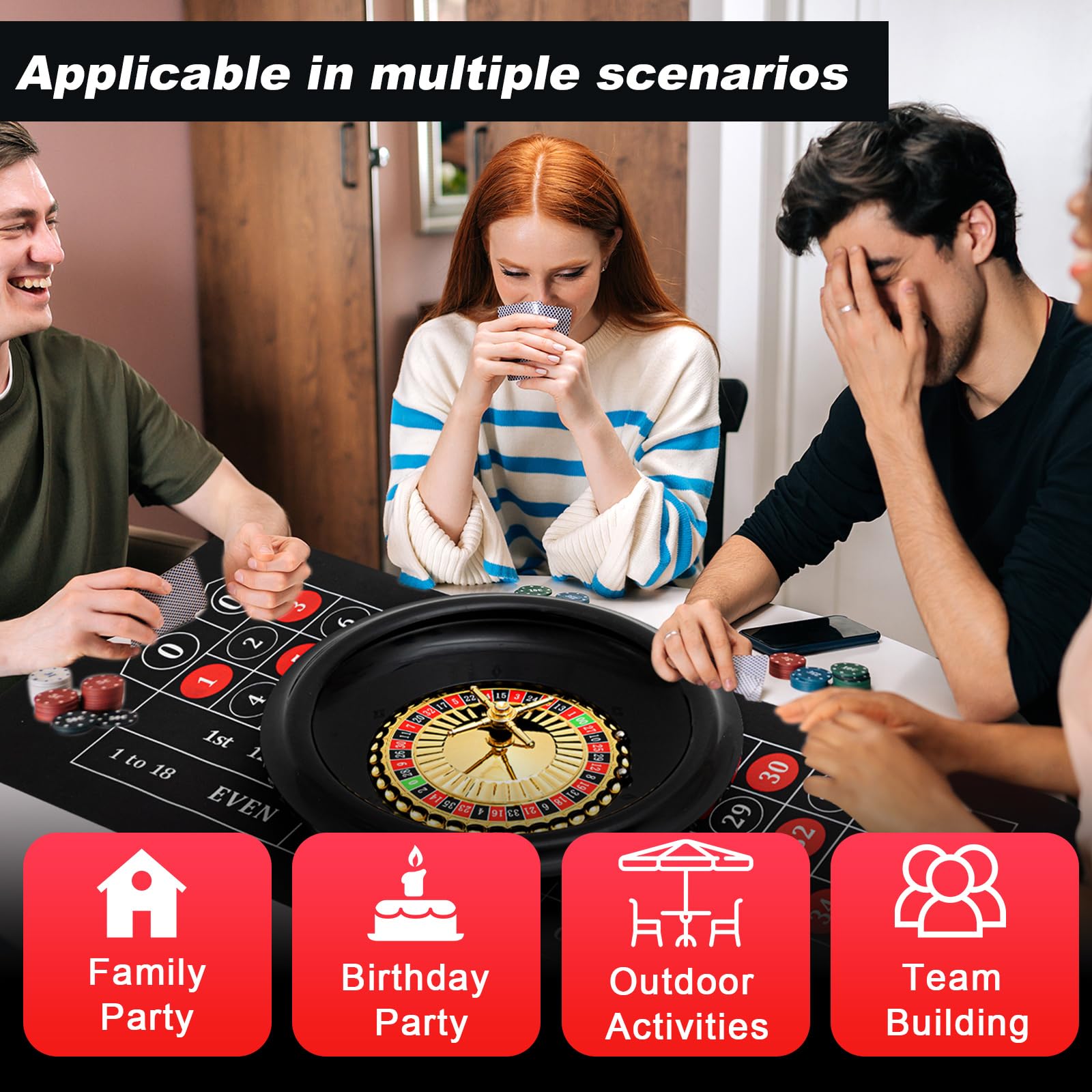 Lunmon Roulette Wheel Game Set Include 16'' Black Roulette Wheel