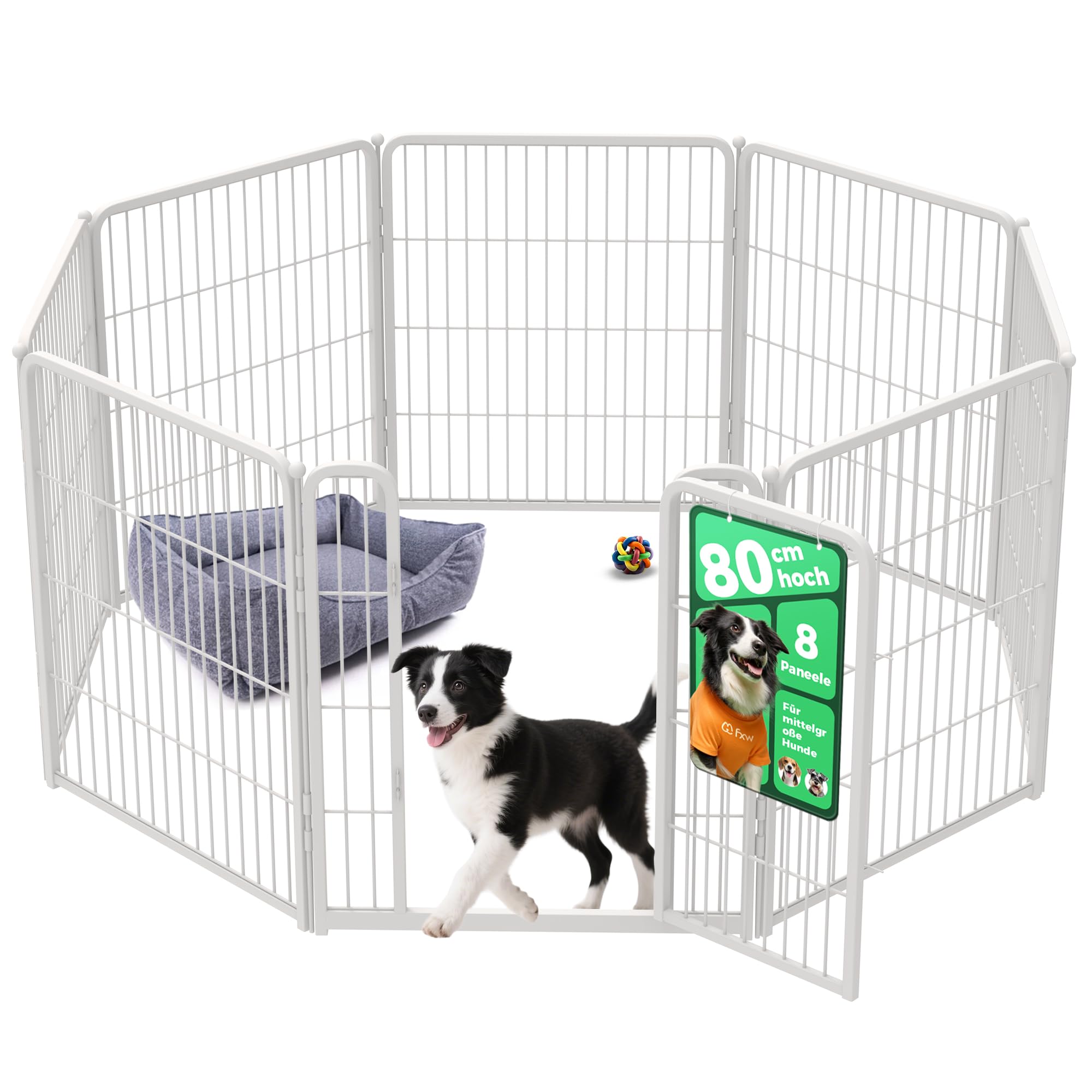 fxw Homeplus Enclos pour Chiens, 80cm 8 Panneaux De Fil Stables pour Chiots Et Chiens pour Chiots Et Petits Chiens, Blanc │ Breveté
