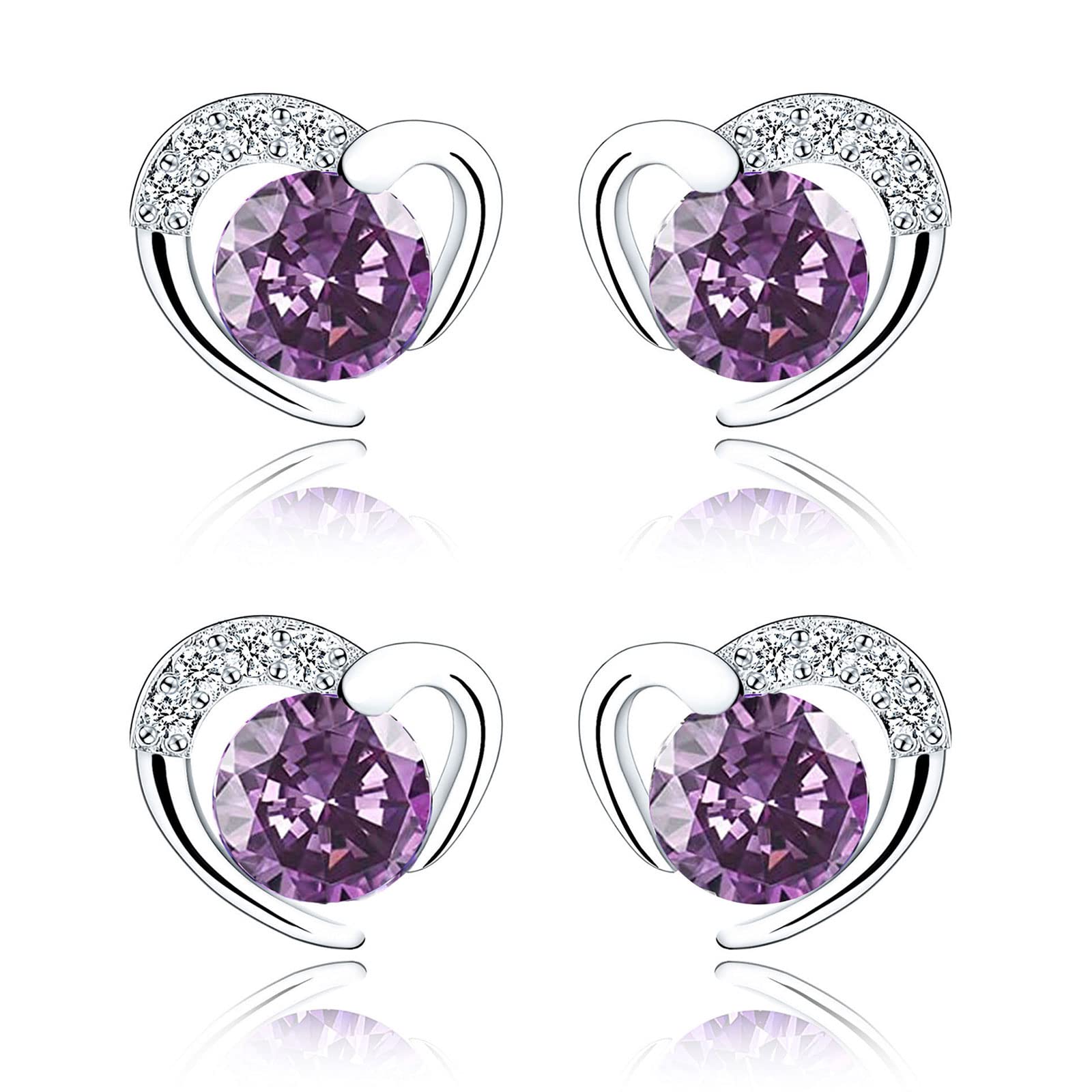 ITESSYSilver Stud Earrings for Women, Stud Earrings White Gold Cubic Zirconia Heart Studs│Dainty Earrings Jewellery Gifts for Girls