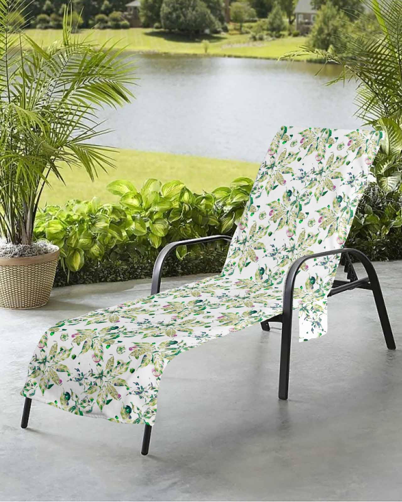 Sage Green Beach Chair Towel Covers for Chaise Lounge with Side Pocket, Soft Plush Pool Towels Cover for Patio Sunbathing Outdoor 29''x85'' Encalypus Leaves Botannical Tropical Country