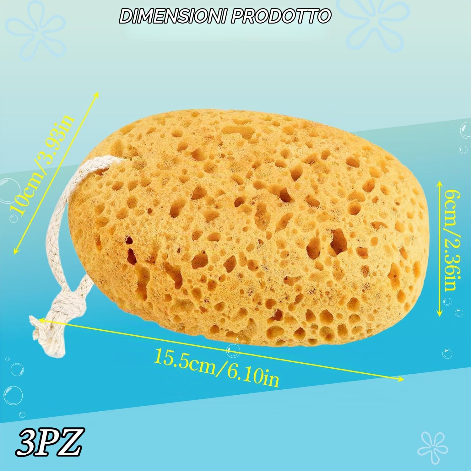 Spugne da bagno, 3 pezzi Spugne di mare naturali Spugne naturali Spugne per il lavaggio del corpo Spugna esfoliante per il corpo ultra morbida con schiuma densa