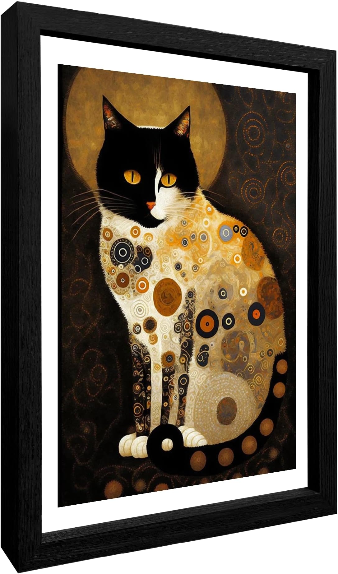 jenesaisquoi Frame Gustav Klimt Black Cat Wall Art Poster, Gustav Klimt Artwork Funny Cat Garden Painting Ready To Hang for Living Room, Bedroom, Office (8x10 inch)
