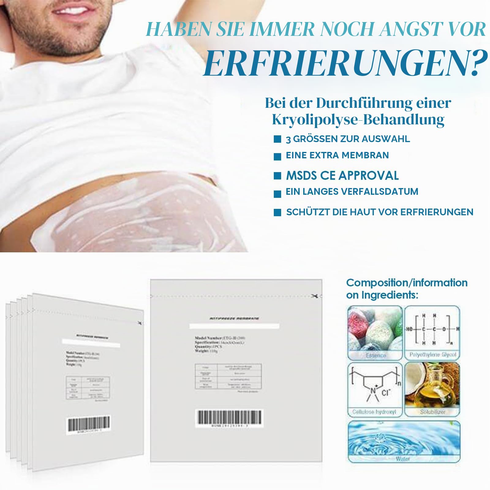 Lazzybeauty Antifreeze Membran, Große Größe, Medizinische Cryo Pads für Cryolipolyse Geräte, je 34x42 cm, 110 g, 10er Pack