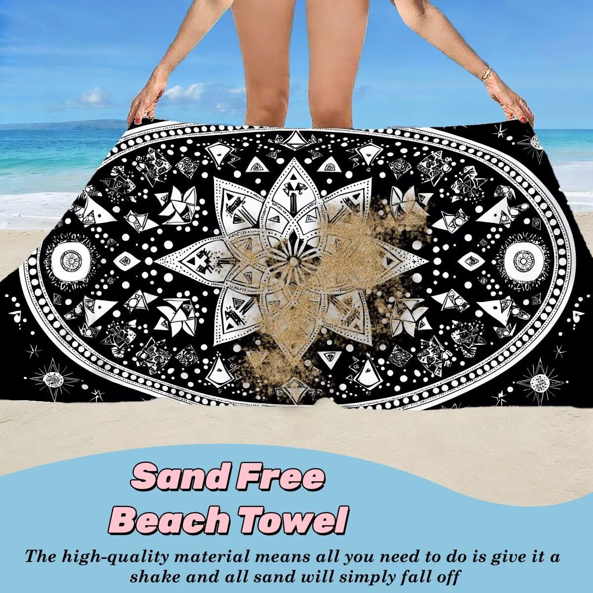Juego de 2 Toalla Playa Grande 80x160 cm, Secado Rapido Toalla Microfibra Gimnasio, Antiarena Toallas de Playa Negro, Grande Ligera Compacta Toallas Microfibra Mujer Hombre para Viaje Piscina -4774