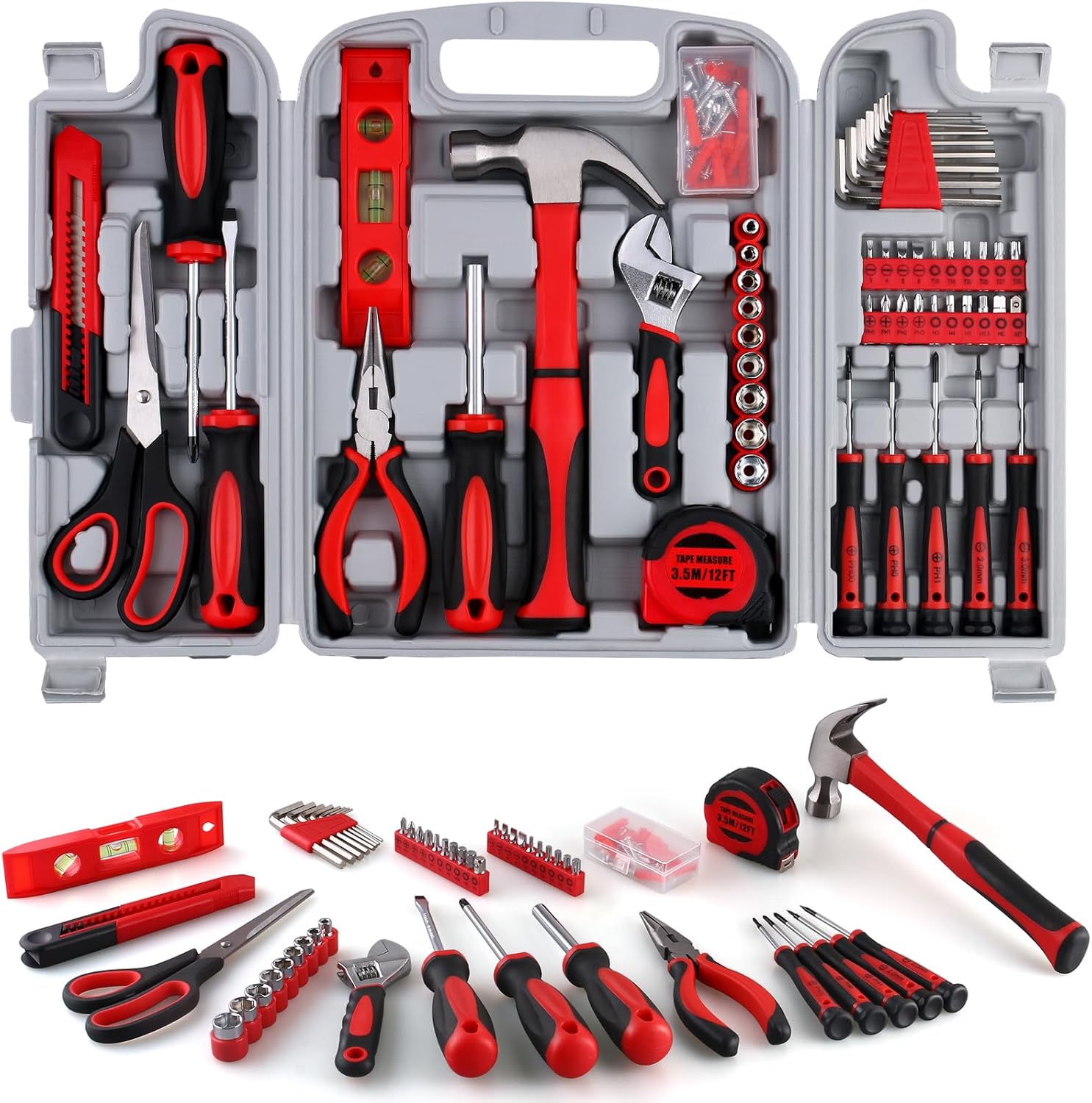 WINNER 156-Piece Delicate All-Purpose Home Tool Kit in Foldable Toolbox, Unisex | Complete and Essential Hand Tools Set for General House Repairs, Dorm, Apartments, Perfect Housewarming &amp; Holiday 