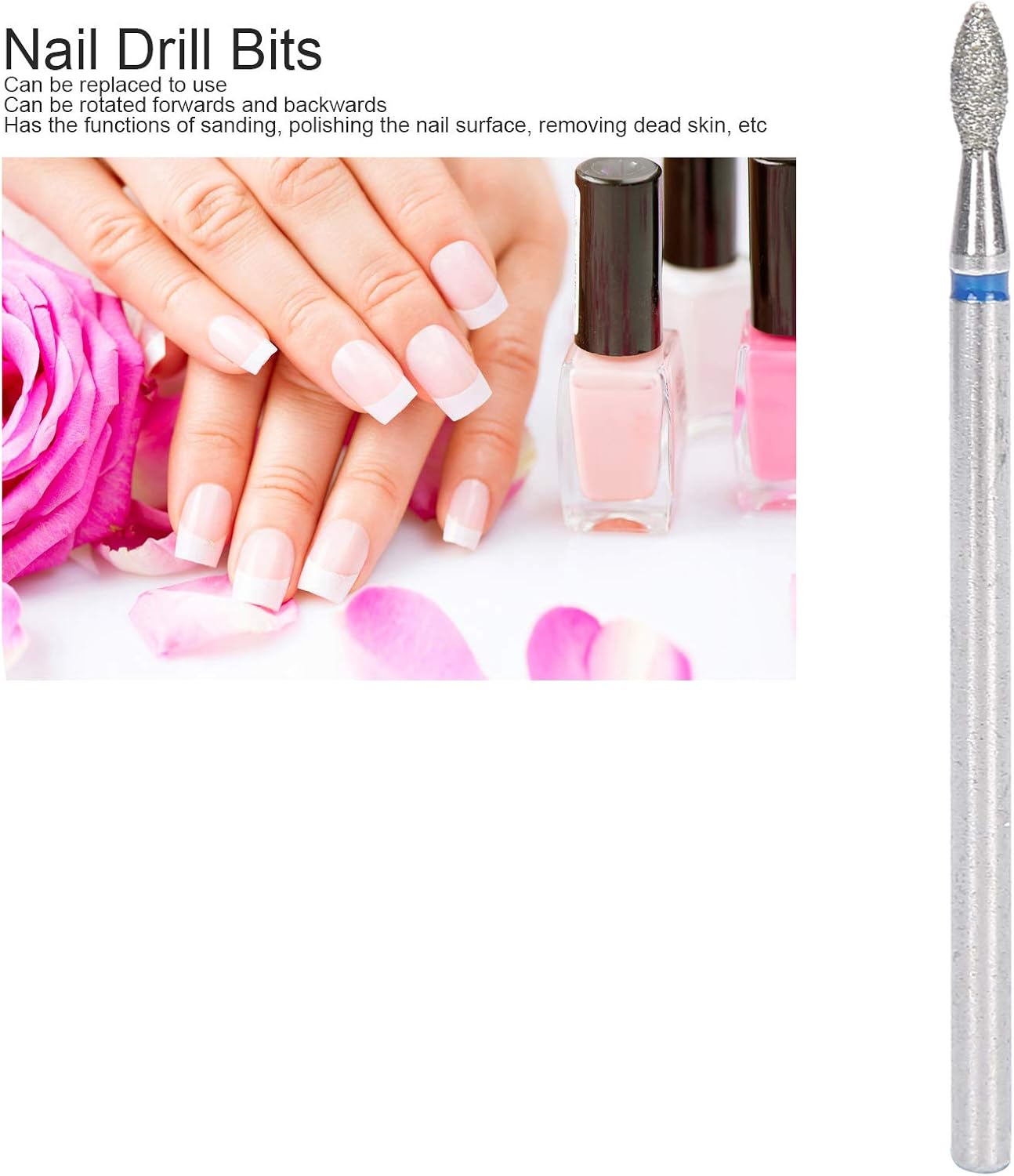 HURRISE Practical Nail Drill Bits, 50Pcs Electric Nail File, Nail Polishing Grind Head Replacement Accessory Manicure Tool for Acrylic Gel Nails Cuticle Clean Pedicure (M-2.3mm)