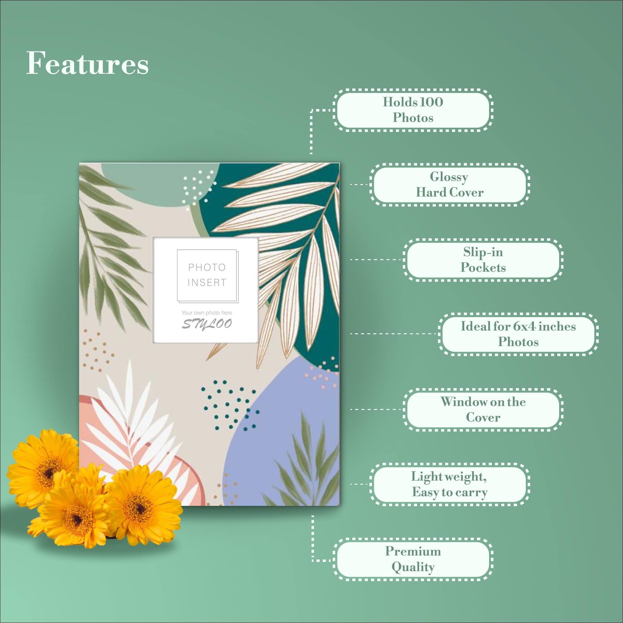 Styloo Small Photo Album for 100 Photos of 6x4 Inch, Mini Album with Window on Front Cover - Image 2
