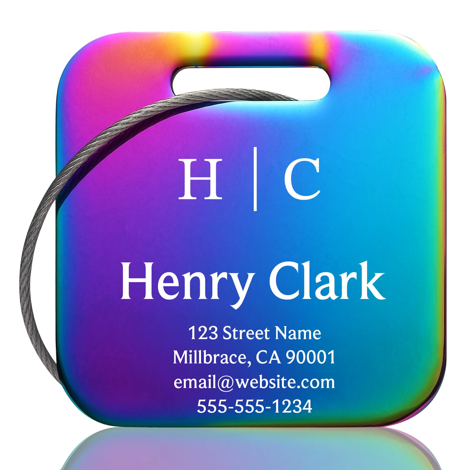 Personalized Luggage Tags for Suitcases - Stainless Steel Custom Luggage Tags for Backpacks & Bags, Sturdy, Waterproof & Heavy Duty (Rainbow/Square)