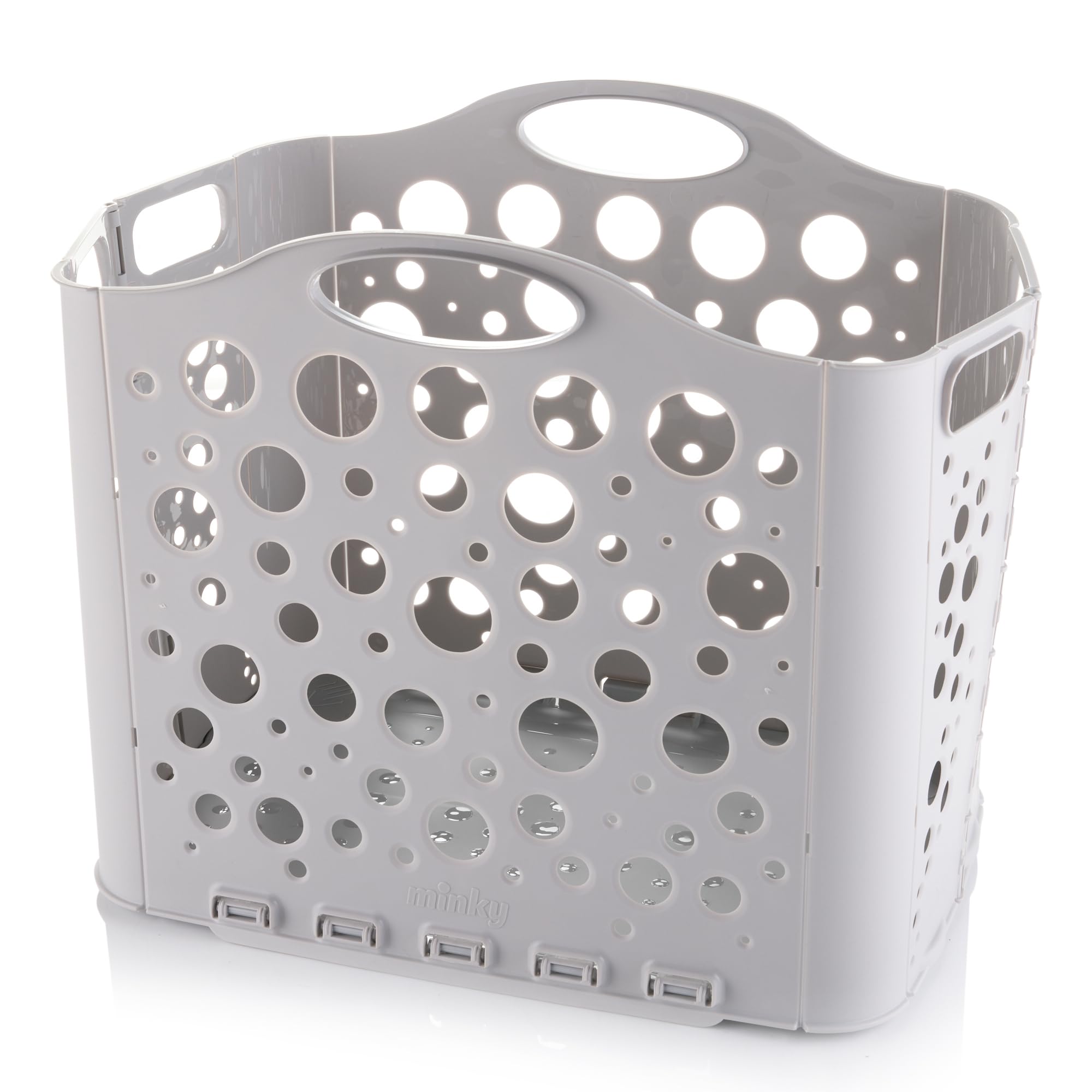 Minky Grey Flat Store Laundry Basket, 34L Collapsible Hamper With Handles