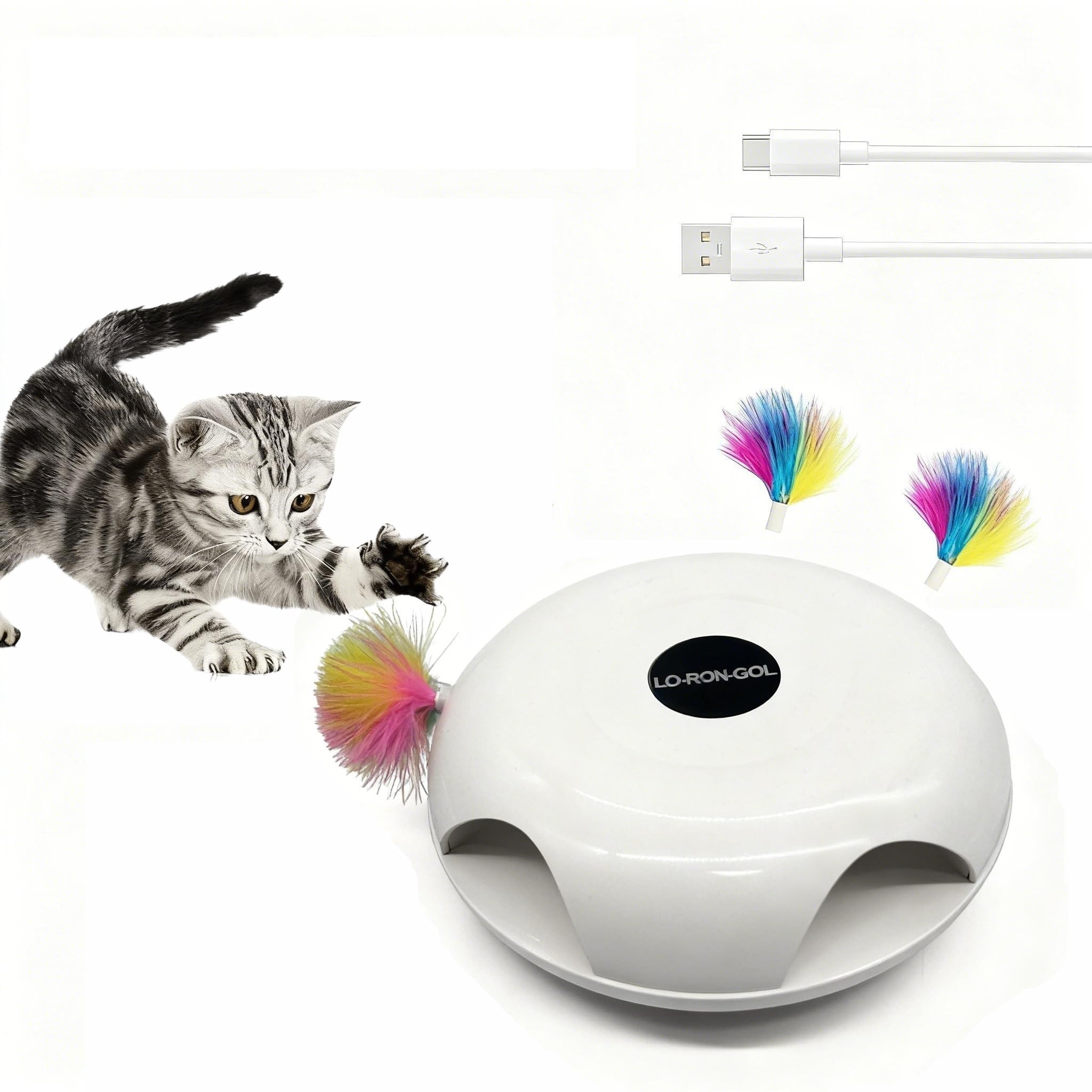 Interactive Whack-a-Mole Cat Toy — Automatic Mushroom Feather Pop-Up Play Toy for Cats, Cognitive Stimulation & Exercise, Durable Pet Entertaining Game (White)