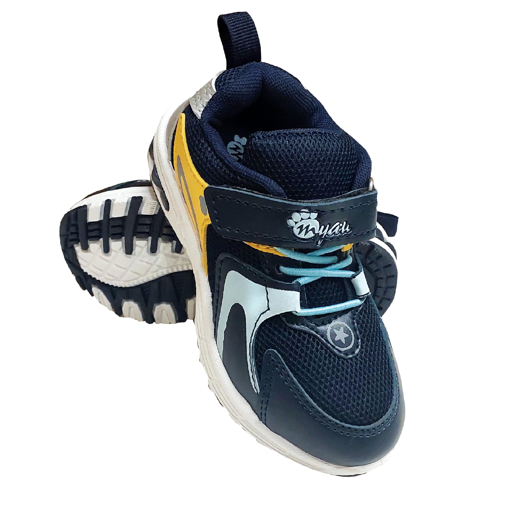 Myau Unisex Sports Shoe Style| Extra Comfort| All Day wear| Hook & Loop Style|Double Colour Durable & Sturdy Grip-Sole|Breathable Mesh|for Age Group 3.5 Years to 8 Years