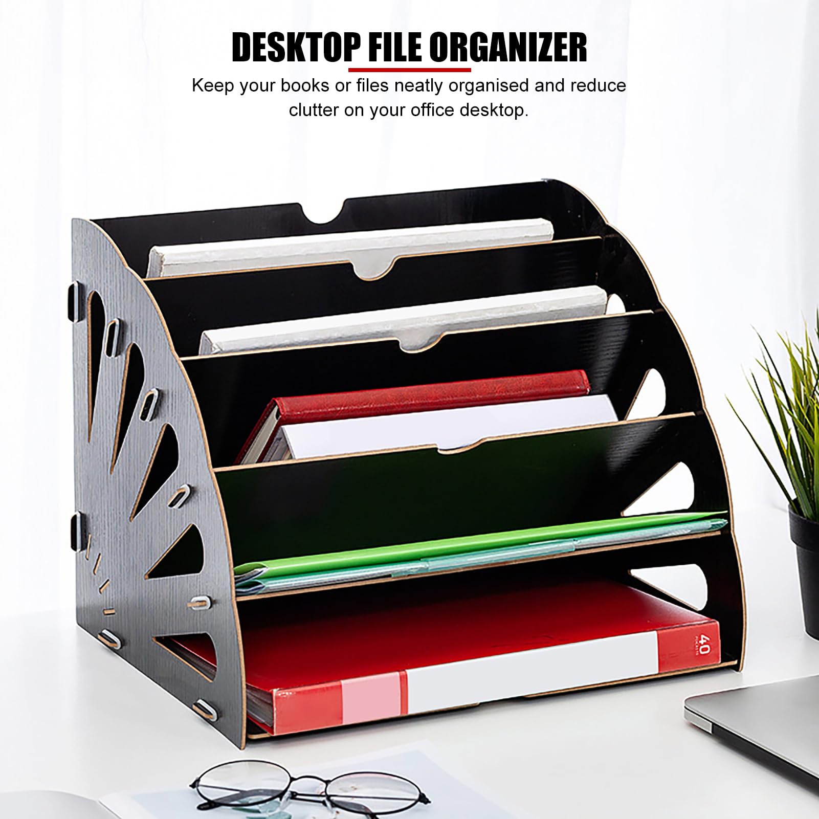 Snapklik.com : EVTSCAN 5 Compartments Wood Desktop File Organizer, Wood ...