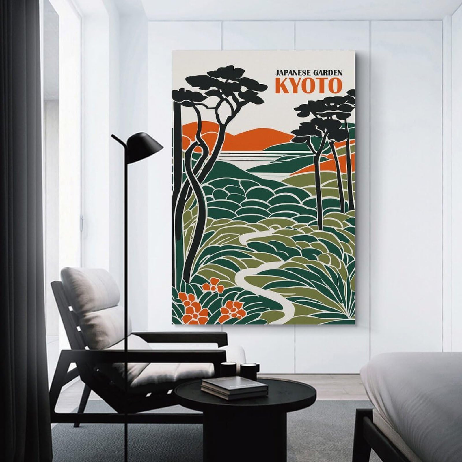 Junmoney Kyoto Japanese Garden Decorative Canvas Print, 24x36inch(60x90cm), for Hallway, Entryway Or Landing, Home Artwork for First Impressions