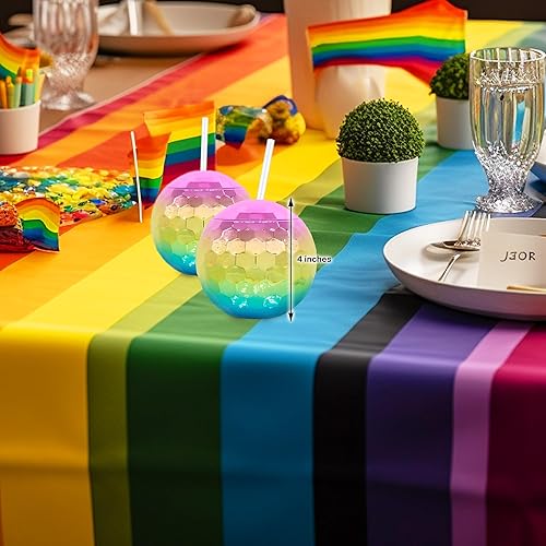 Miniatura 3 de Windy City Novelties Vaso de bola de discoteca arcoíris de 18 onzas con tapa y pajita, decoraciones de despedida de soltera, recuerdos de fiesta de