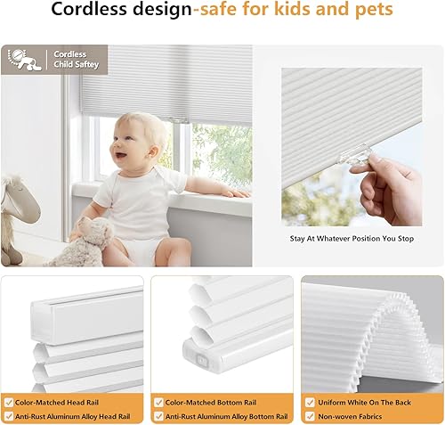 Miniatura 3 de LazBlinds Persianas celulares sin cordón, filtrantes de luz, persianas para el hogar, aislamiento térmico, reducción de ruido para ventanas, 46