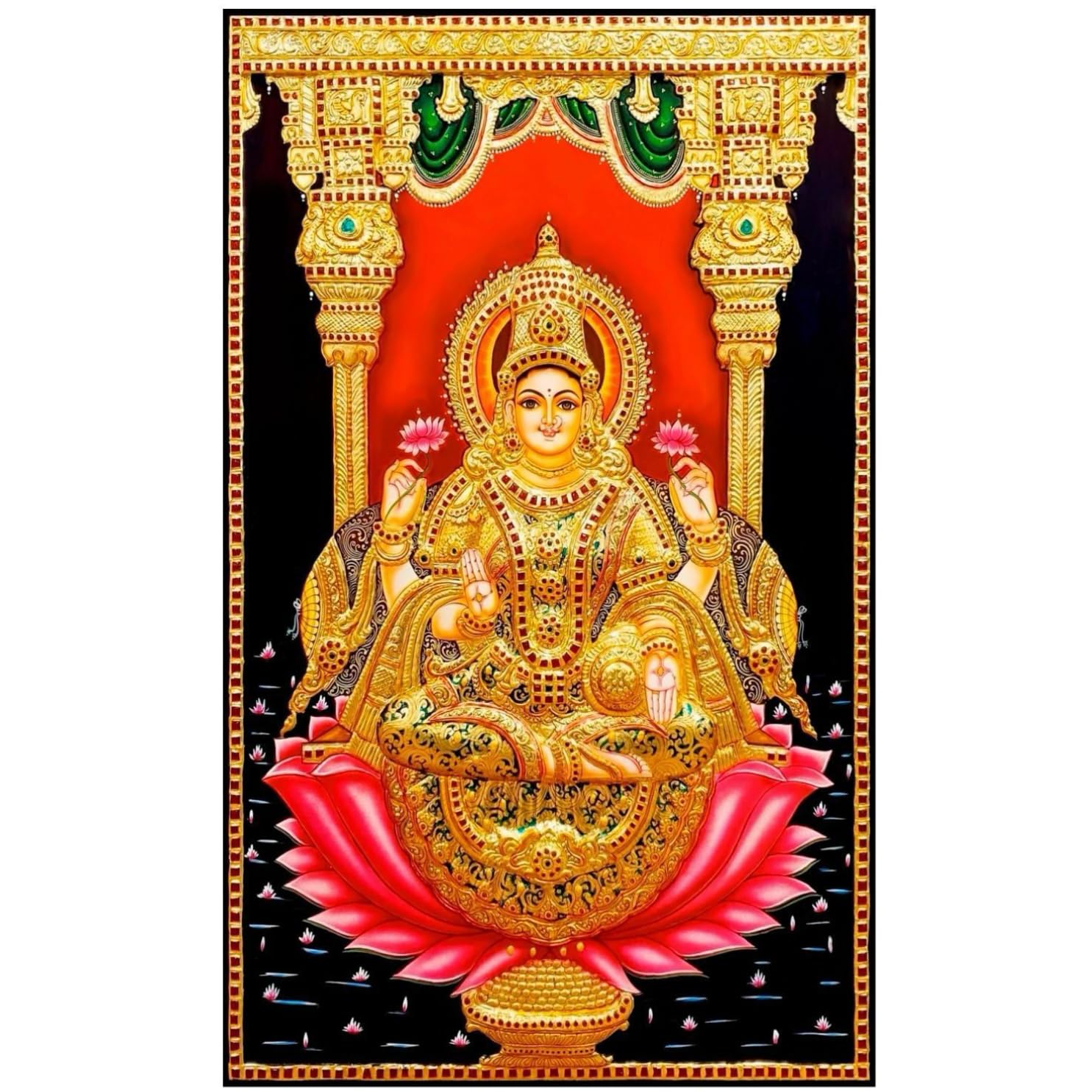 Sri Yagnna - Tanjavur Laxmi Devi Backdrop - M 5 - Goddesses Backdrop - Backdrop for Pooja Decoration Purposes (5x8 ft)-image-20