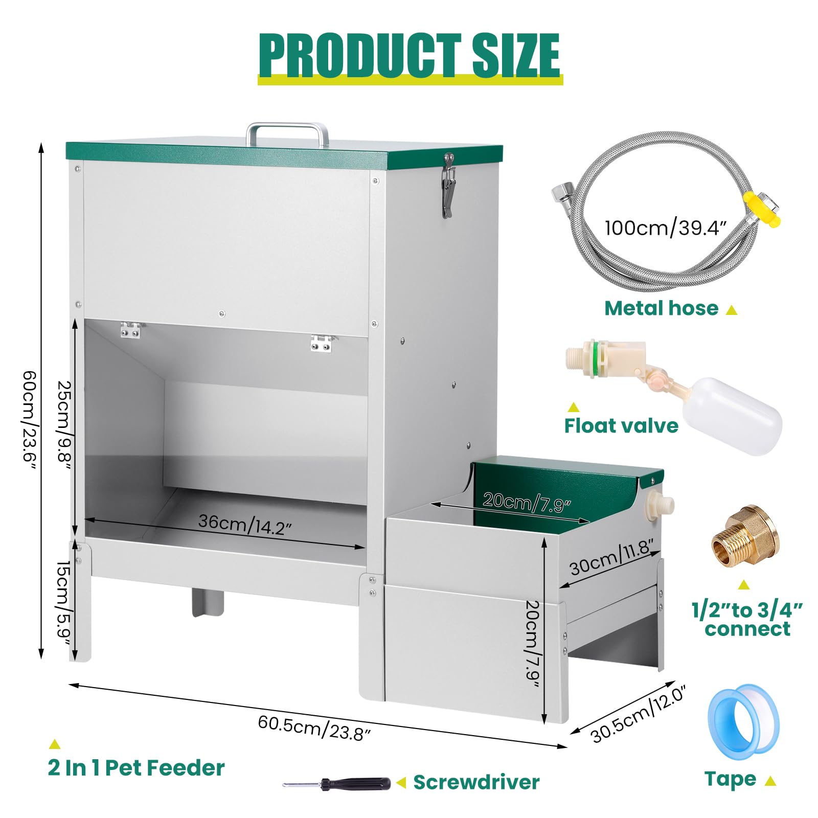 2 en 1 Dispensador Automático de Comida y Agua para Perros 38L Dispensador Automático de Comida para Perros de Raza Grande Dispensador de Agua para Perros al Aire Libre Alimentador de Gravedad