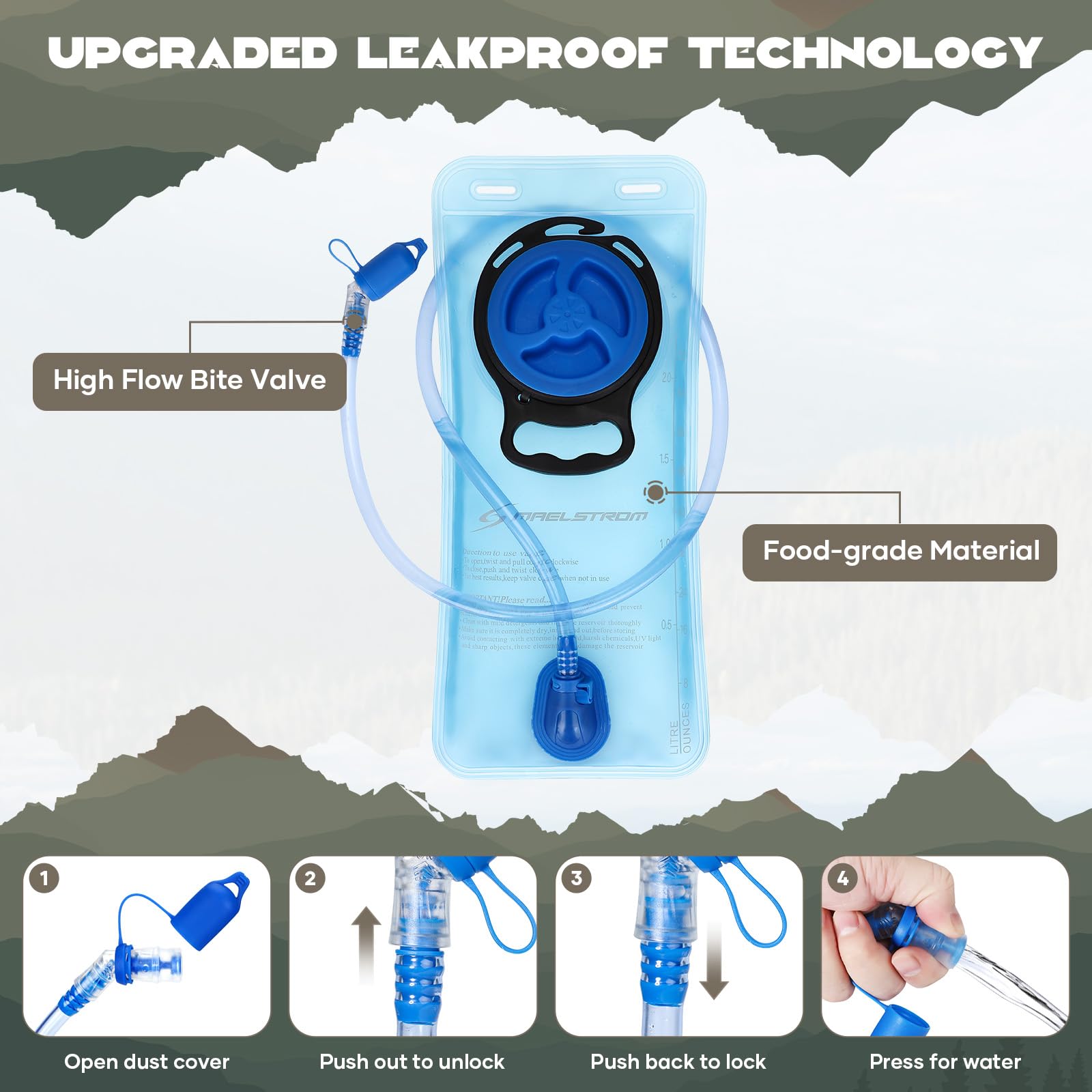 Maelstrom Mochila de hidratación, mochila de senderismo con vejiga de agua de 2 L, válvula de mordida de alto flujo, mochila de agua para hombres y mujeres, aislamiento ligero para senderismo,