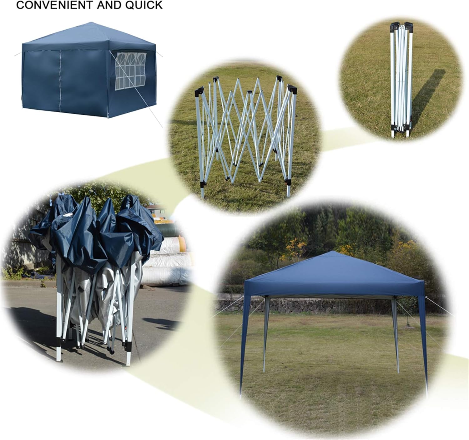 Feufeu Outdoor Canopy Tent with 2 Doors and Windows Portable Folding Gazebo Beach Sidewalls Adjustable Height Camping Sun Shelter Waterproof Sheds for Patio Backyard Wedding Party, Blue