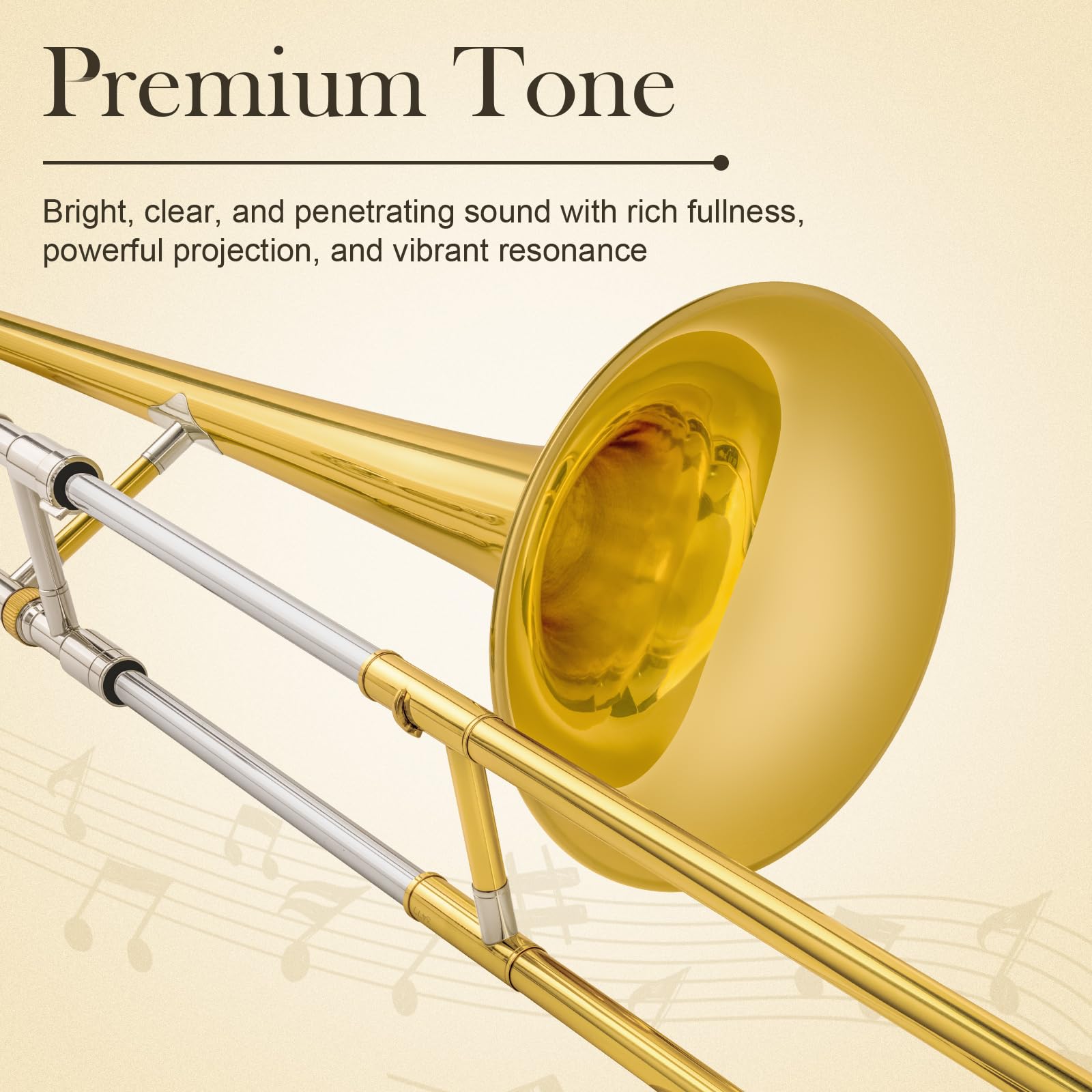 SONICAKE Trombone Alto Bb Laqué Or, Kit complet pour débutant avec Embouchure 7C, Mallette rigide, Gants et Accessoires QTB-01