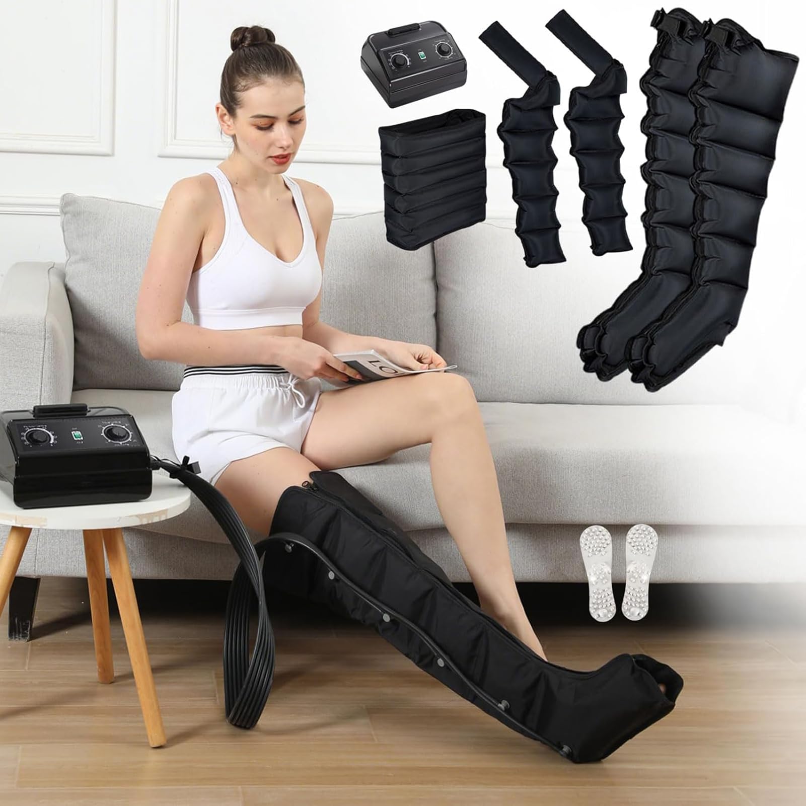 6 wnęk masażer do masażu do masażu nóg, profesjonalne buty do wstępnej terapii nóg do domu, elektryczny masażer kompresyjny do stóp i łydek, łagodzenie bólu mięśni