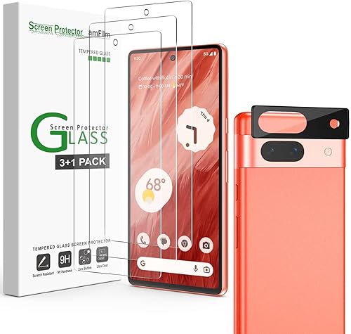 Miniatura 1 de amFilm Paquete de 3 protectores de pantalla de vidrio templado para Google Pixel 7a, con 1 protector de lente de cámara, 0.013 in de grosor,