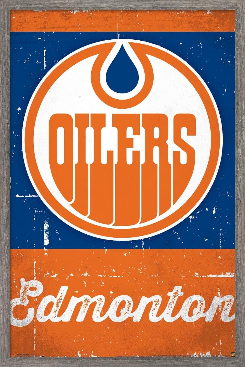 Trends International NHL Edmonton Oilers - Retro Logo 13 Wall Poster, 22.375" x 34", Barnwood Framed Version